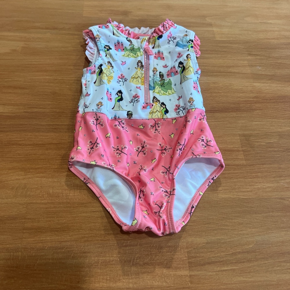 Disney Princess Kids Swim One Piece - Pink and White